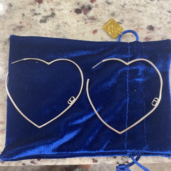 VINTAGE CHRISTIAN DIOR Sterling Silver Open Heart Hoop Earrings with CD Logo - Picture 9 of 9